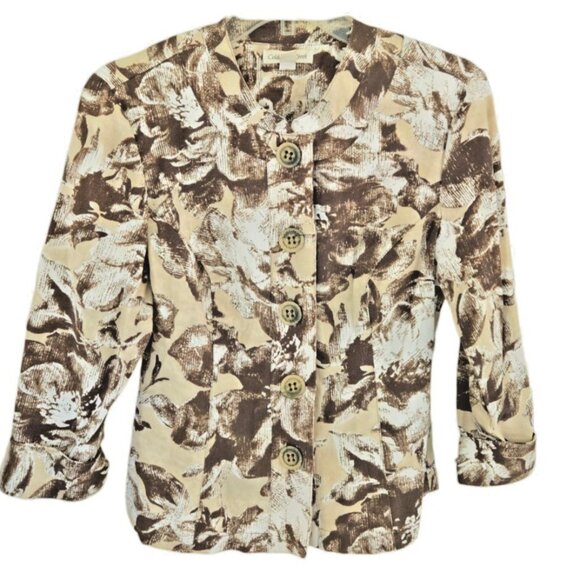 Coldwater Creek Linen Blend Jacket Floral 3/4 Sleeves Round Neck - Picture 6 of 8